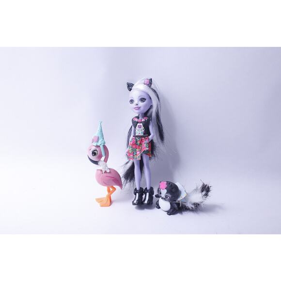 VV Mattel, Enchantimals, Sage Skunk, Doll, Caper Skunk Pet, Kiba Flamingo, - Picture 1 of 2
